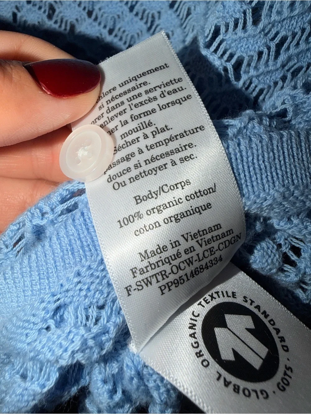 Everlane Light Blue Openwork Button-Front Cardigan